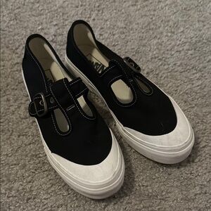 Vans Black and White Buckle Slip-On Mary Jane Sneakers